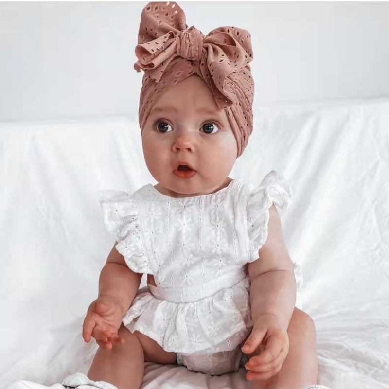 Esumun Baby Girls Hair Bow Turban Hat 6PCS Set, Top Bowknot Head Wrap Beanie India Caps for Infant Toddlers - Image 3